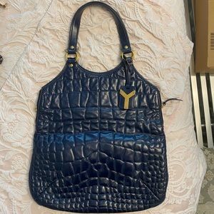 Ives Saint Laurent Crocodile Embossed Tote Bag